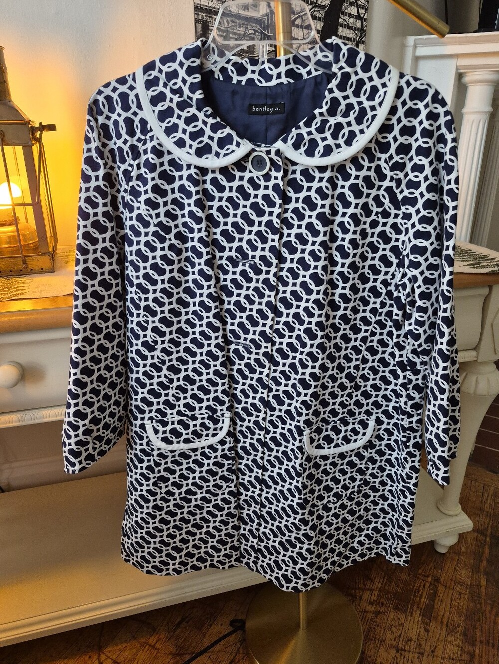 Bentley Navy & White Chainlink Swing Coat w/Peter Pan Collar